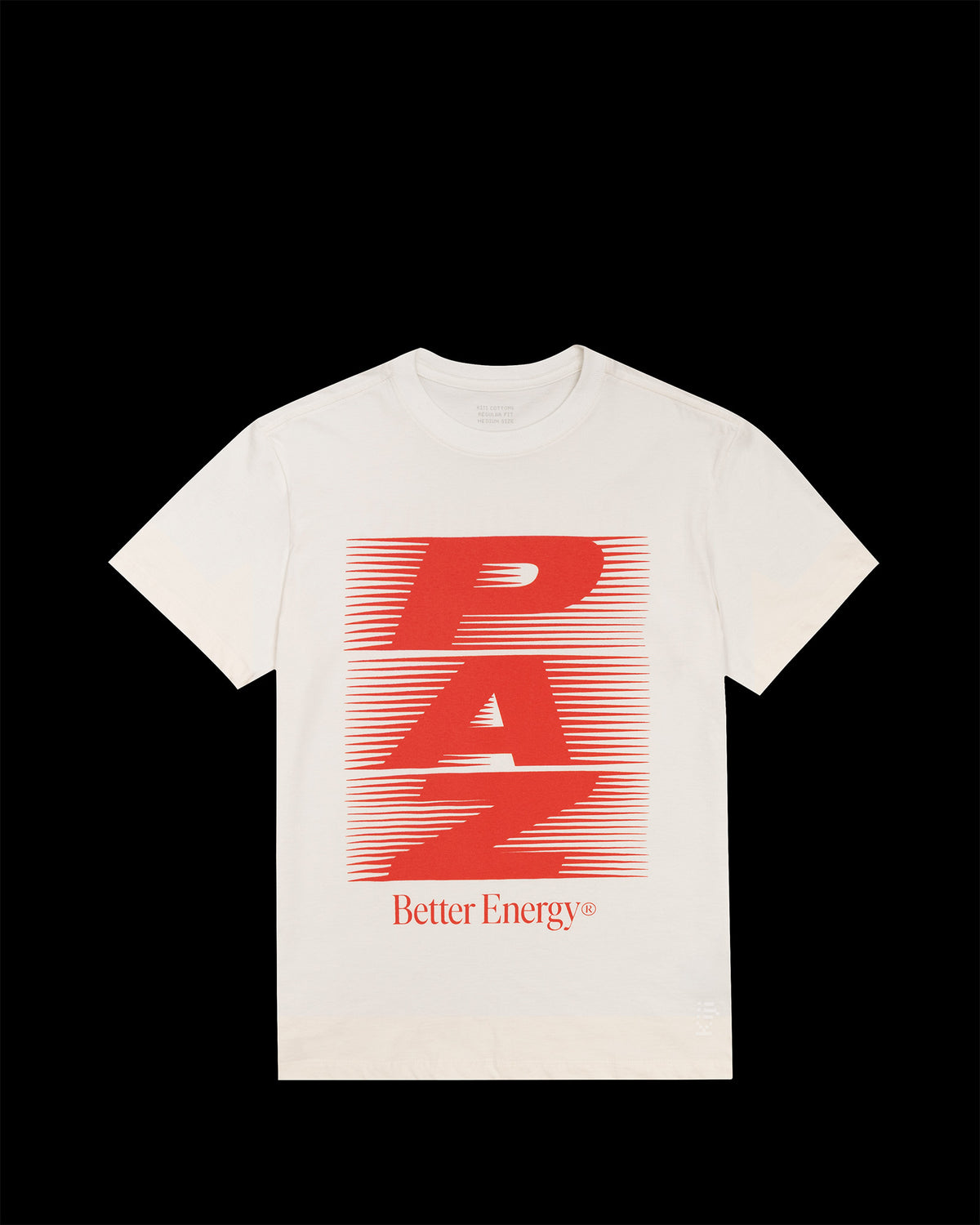 Frente T-Shirt Classic Kiji Studio para PAZ, na cor off white com silk 'PAZ' em vermelho