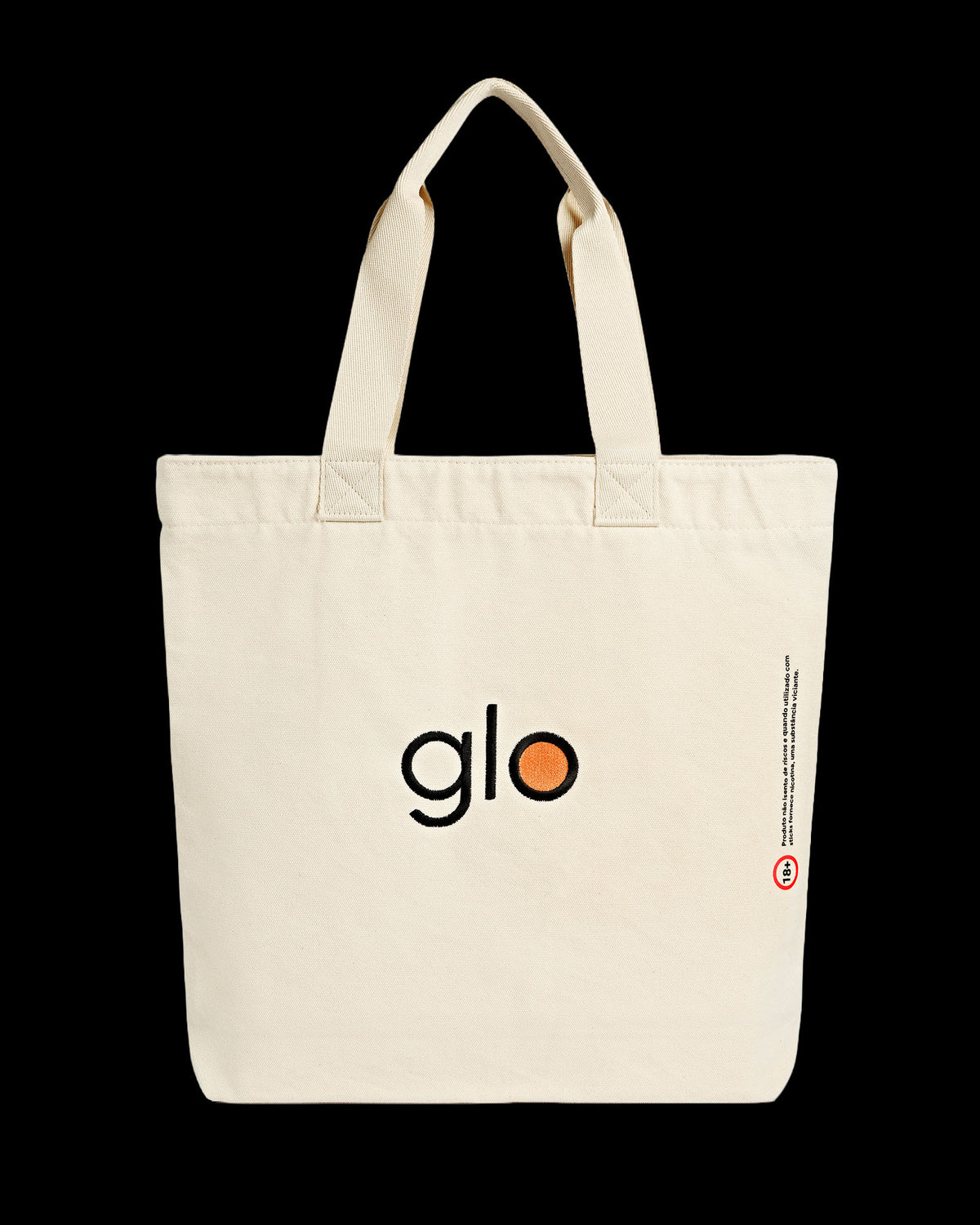 Frente Heavy Tote Bag Kiji Studio para Glo, na cor cru com bordado 'Glo'